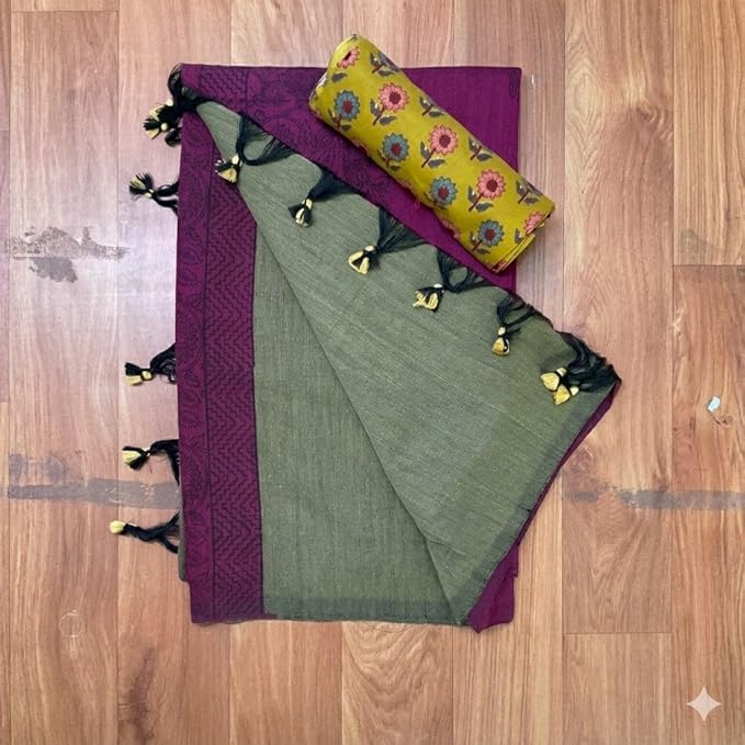 Khadi Cotton Saree for Women by Qyaari | Breathable Handwoven Saree | Perfect for Daily Wear, Office & Casual Styling
 - additional view