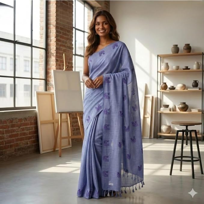 Khadi Cotton Saree for Women by Qyaari | Soft Handloom Saree | Festive & Office Wear

